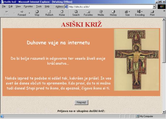 Slika 49: Zaetna stran duhovnih vaj na internetu
